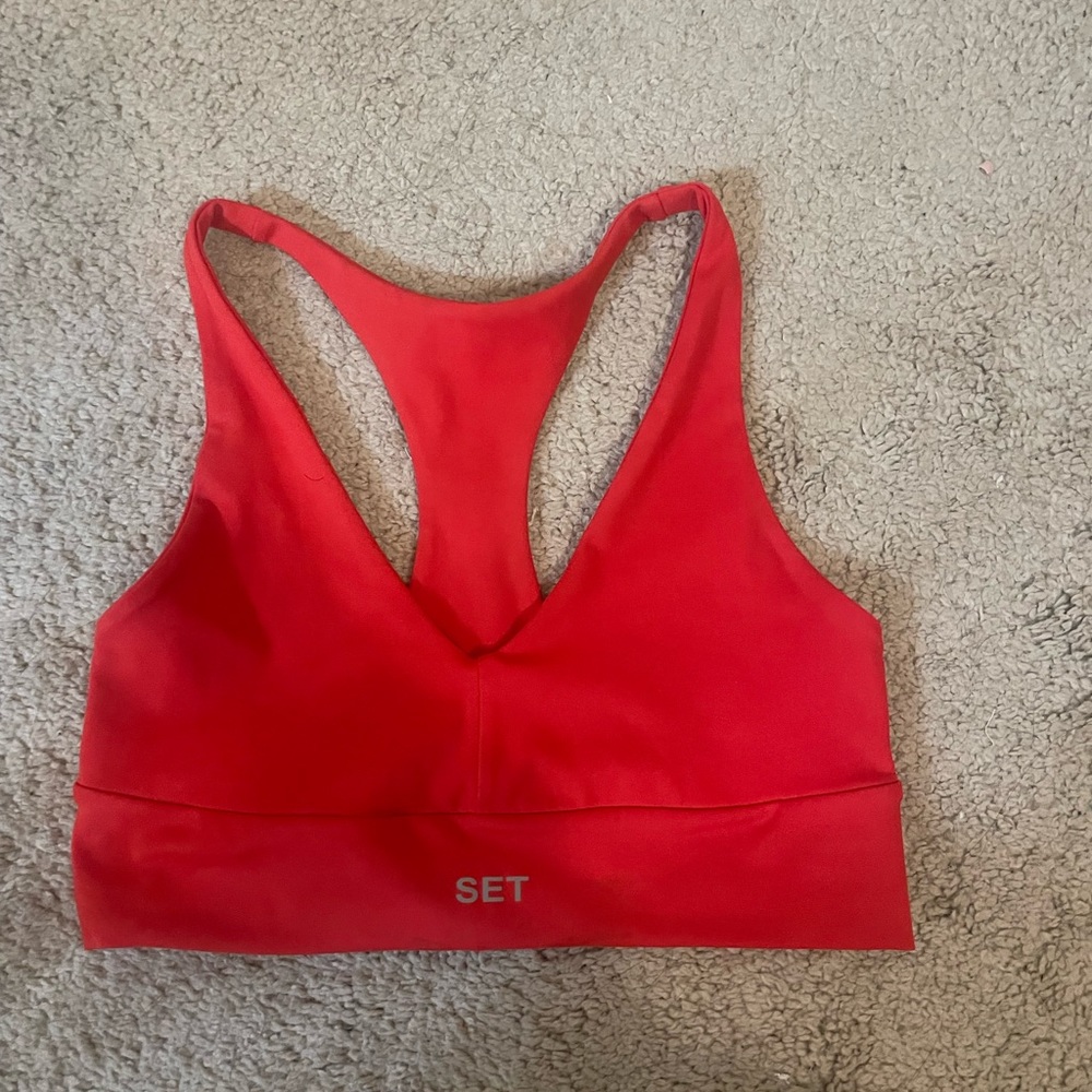 Set Active Red V Neck Racer Bra Size S